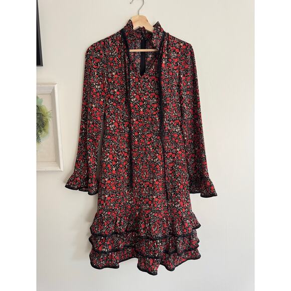 MIKAEL AGHAL Red Black Long Sleeve Mini Dress Size 2 - Picture 1 of 7